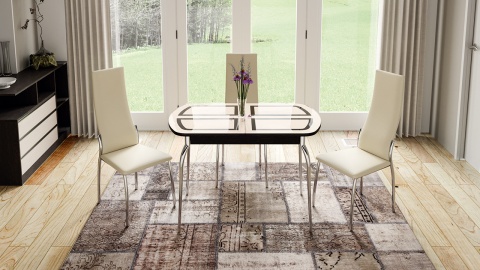 Стол Обеденный Раздвижной со Стеклом «Рио» (Венге/Стекло бежевое с рисунком)/Ш-700 x Д-1100/1450 мм x В-750 мм